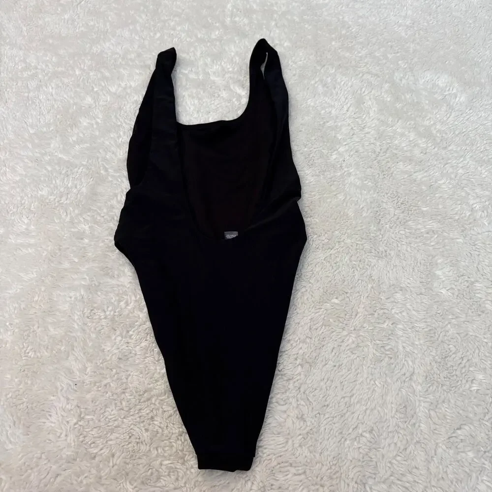 Aerie Black Scoop Neck Low Back One Piece Swimsuit S Beach Resort Classic Sexy
